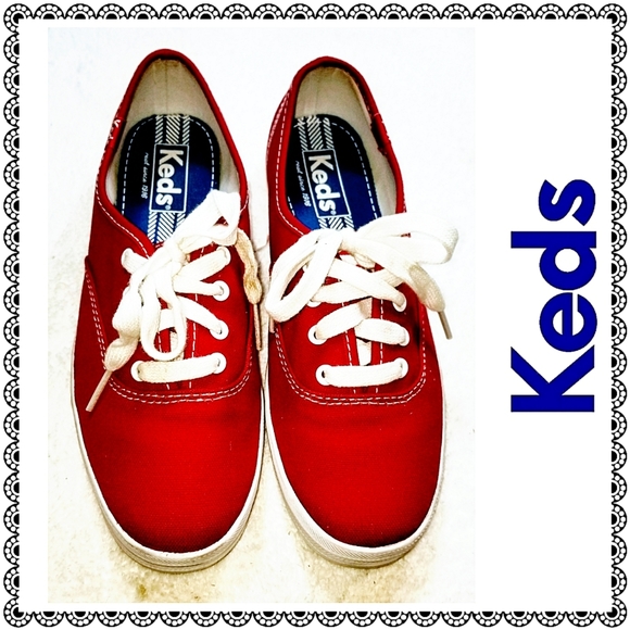 {Keds} red & white canvas sneakers, sz 5.5